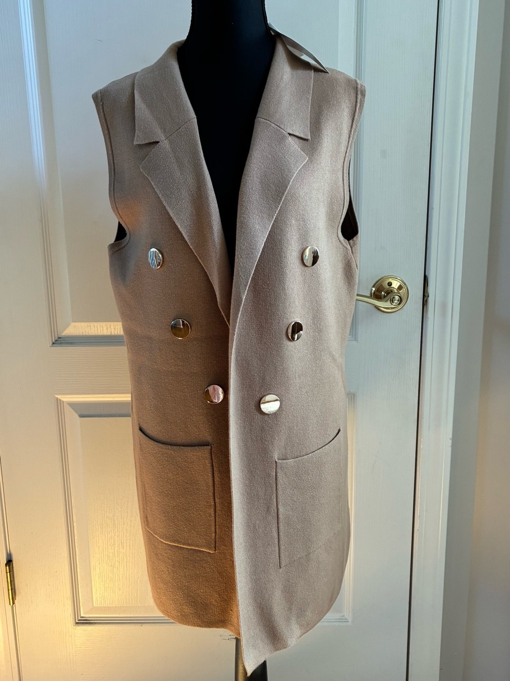 Sioni Taupe Double-Breasted Sleeveless Vest